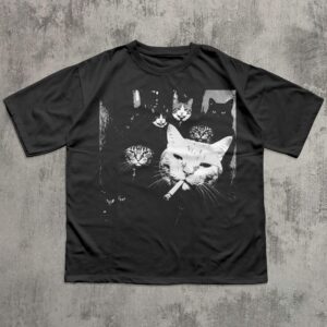 Vintage Smoking Cat Graphic Tee | Funny Mafia Cat Gang Shirt