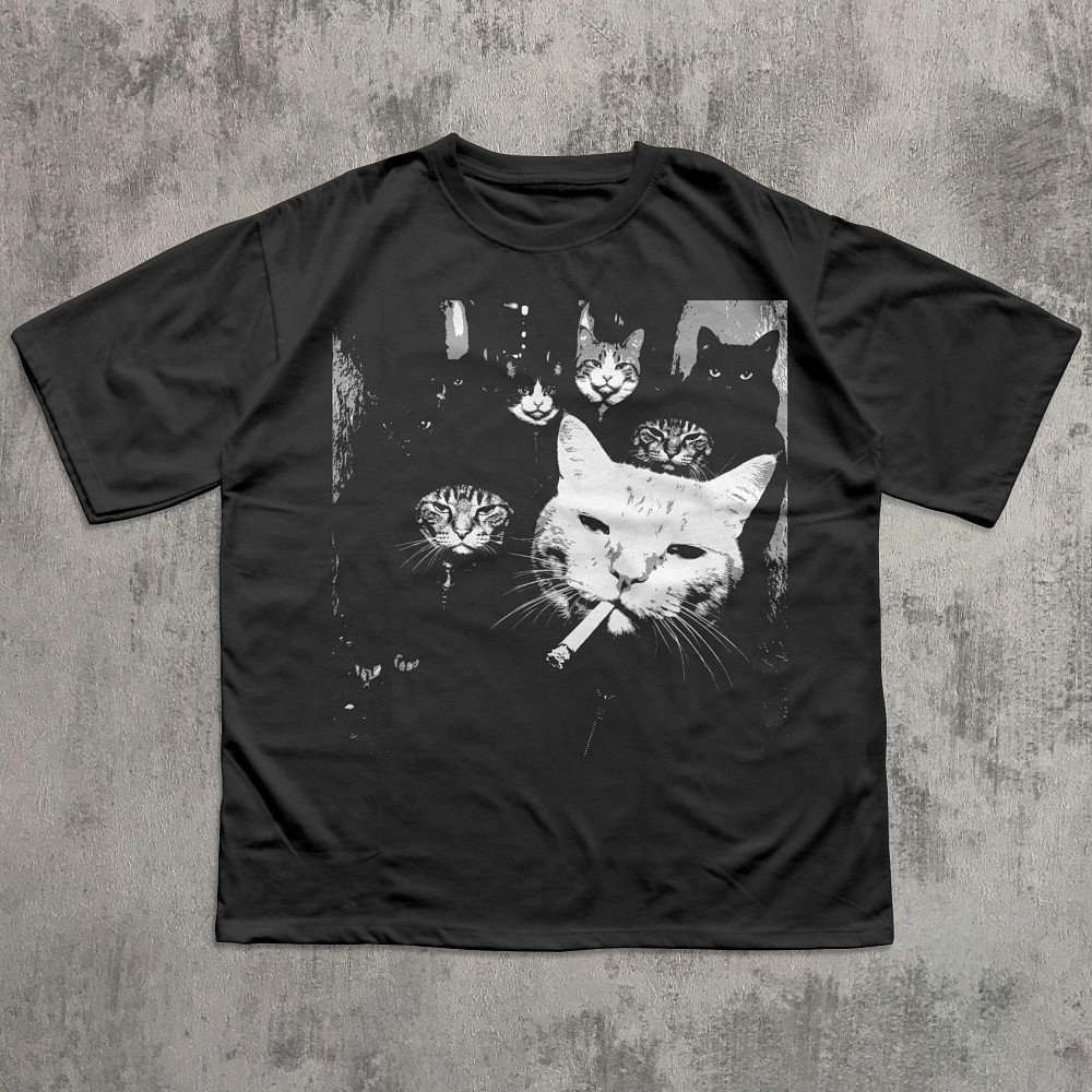 Vintage Smoking Cat Graphic Tee | Funny Mafia Cat Gang Shirt