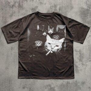 Vintage Smoking Cat Graphic Tee | Funny Mafia Cat Gang Shirt