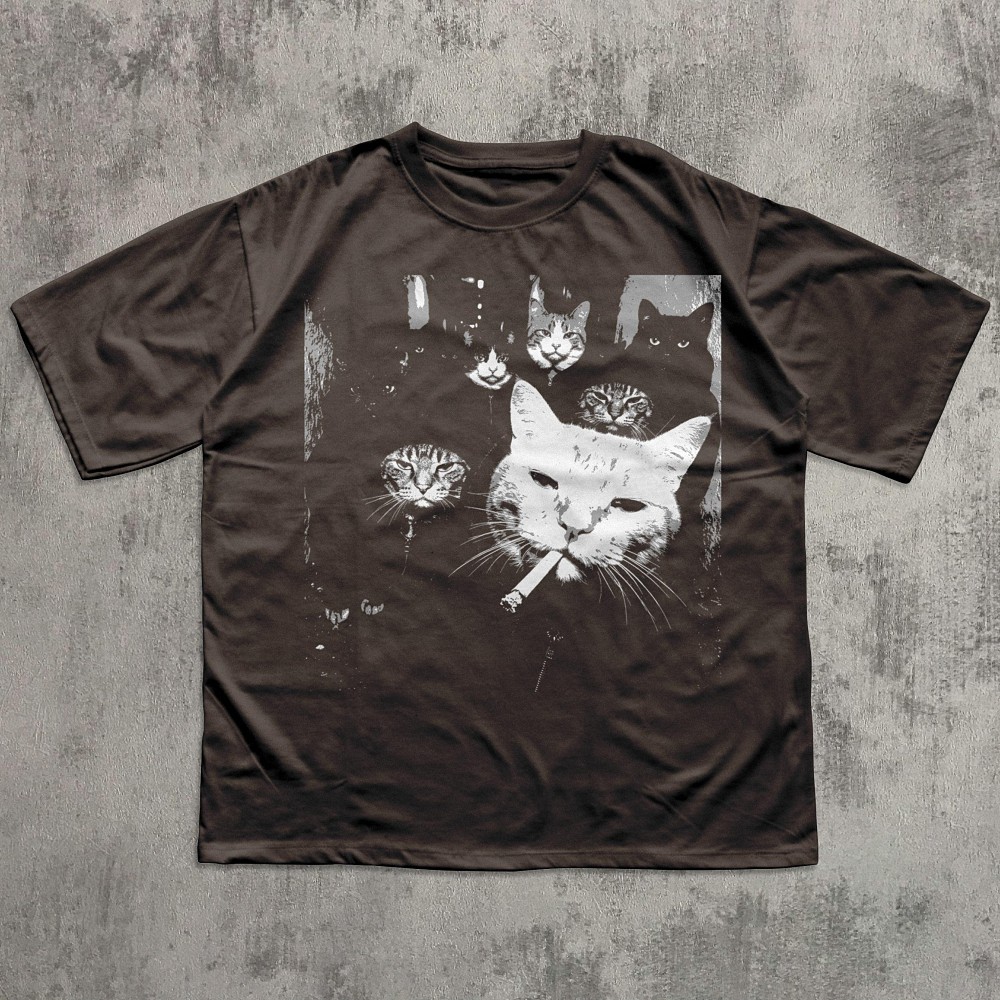 Vintage Smoking Cat Graphic Tee | Funny Mafia Cat Gang Shirt