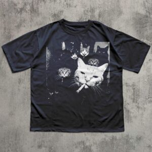 Vintage Smoking Cat Graphic Tee | Funny Mafia Cat Gang Shirt
