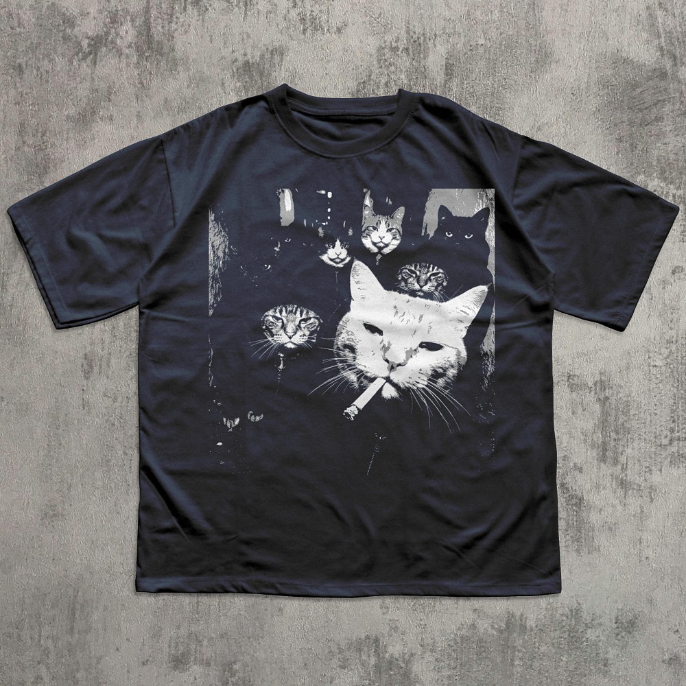 Vintage Smoking Cat Graphic Tee | Funny Mafia Cat Gang Shirt