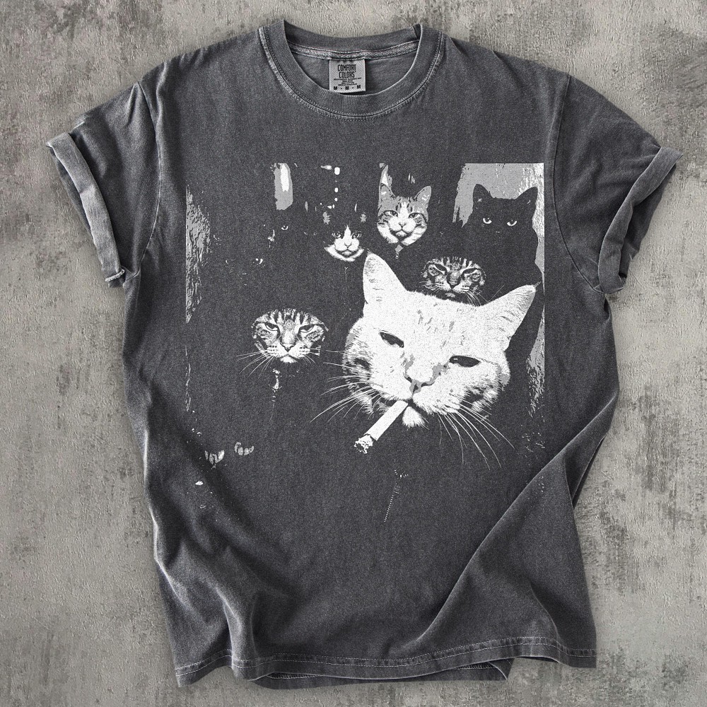 Vintage Smoking Cat Graphic Tee | Funny Mafia Cat Gang Shirt
