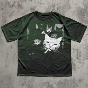 Vintage Smoking Cat Graphic Tee | Funny Mafia Cat Gang Shirt