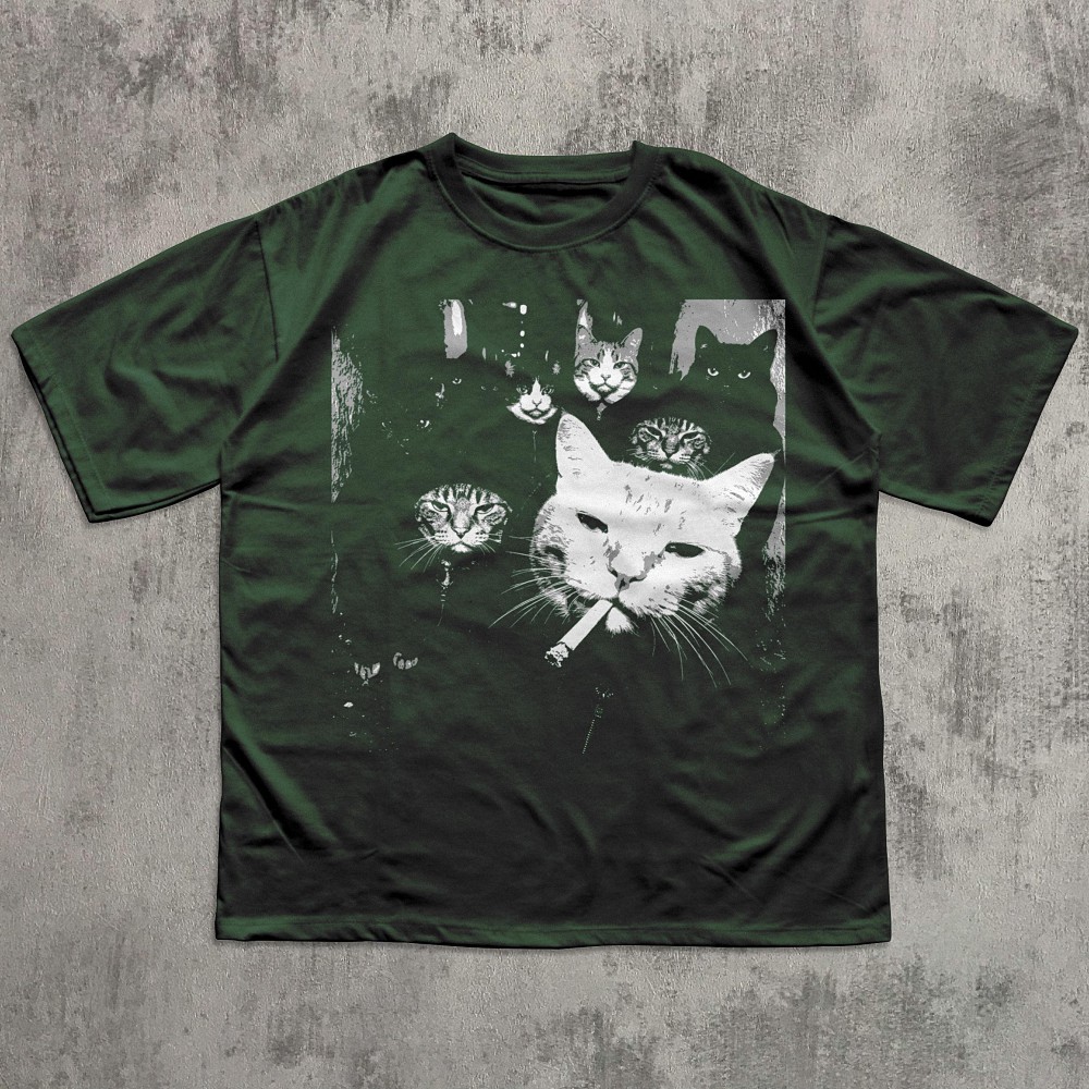 Vintage Smoking Cat Graphic Tee | Funny Mafia Cat Gang Shirt