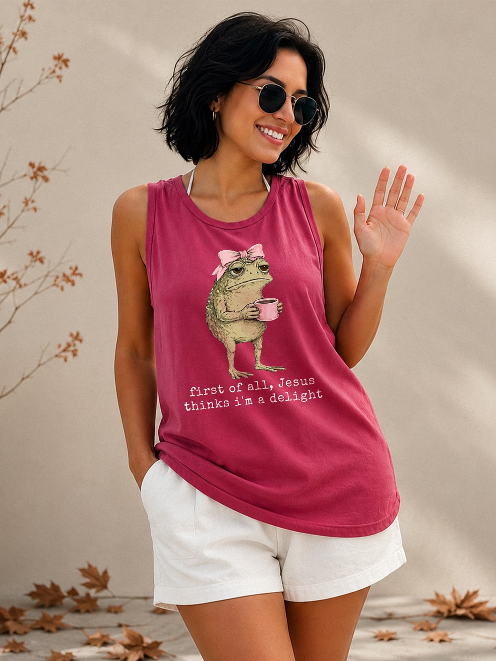 Jesus Thinks I'm A Delight Funny Frog Women's Tank Top