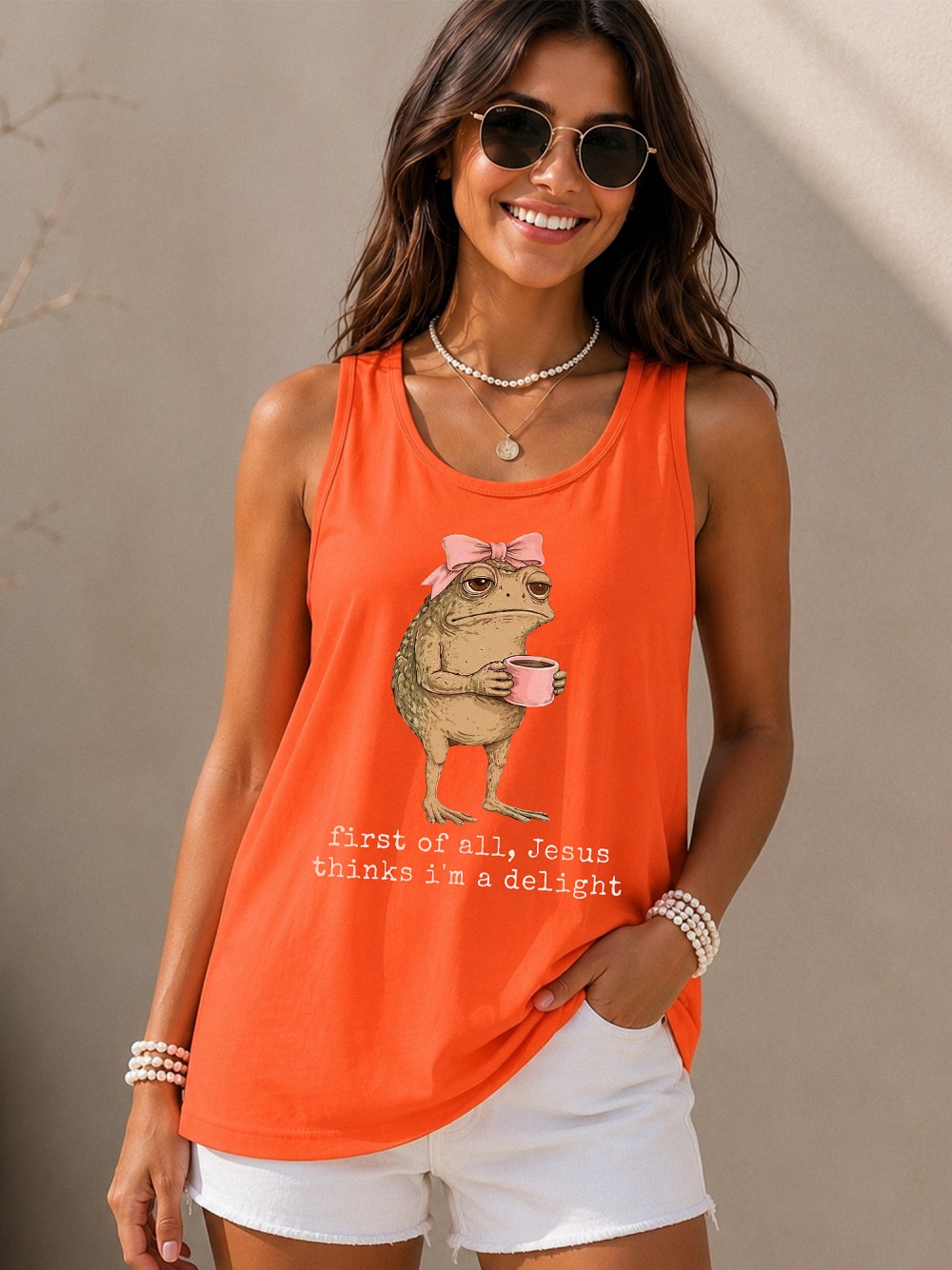 Jesus Thinks I'm A Delight Funny Frog Women's Tank Top