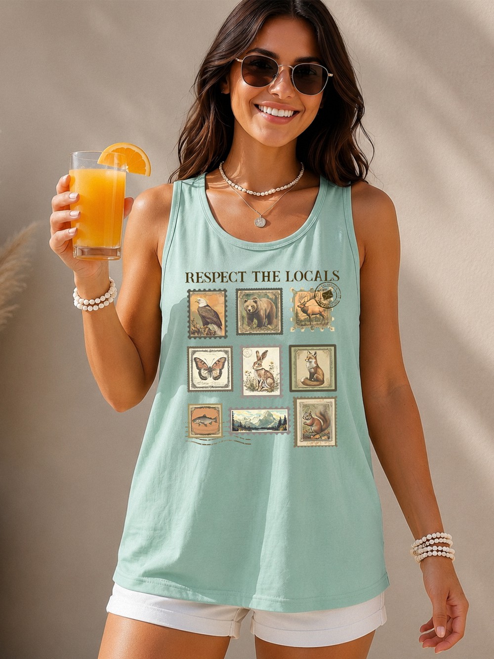 Respect The Locals Vintage Wildlife Stamp Tank Top - Nature Shirt