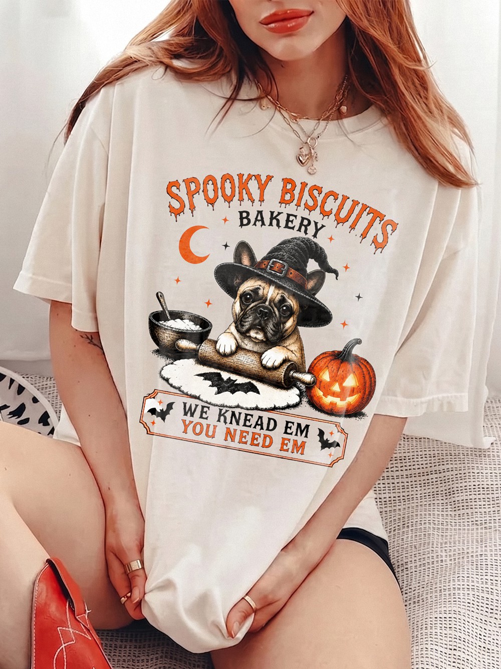 Spooky Biscuits Bakery Halloween Dog Tank Top | Funny Witch Frenchie