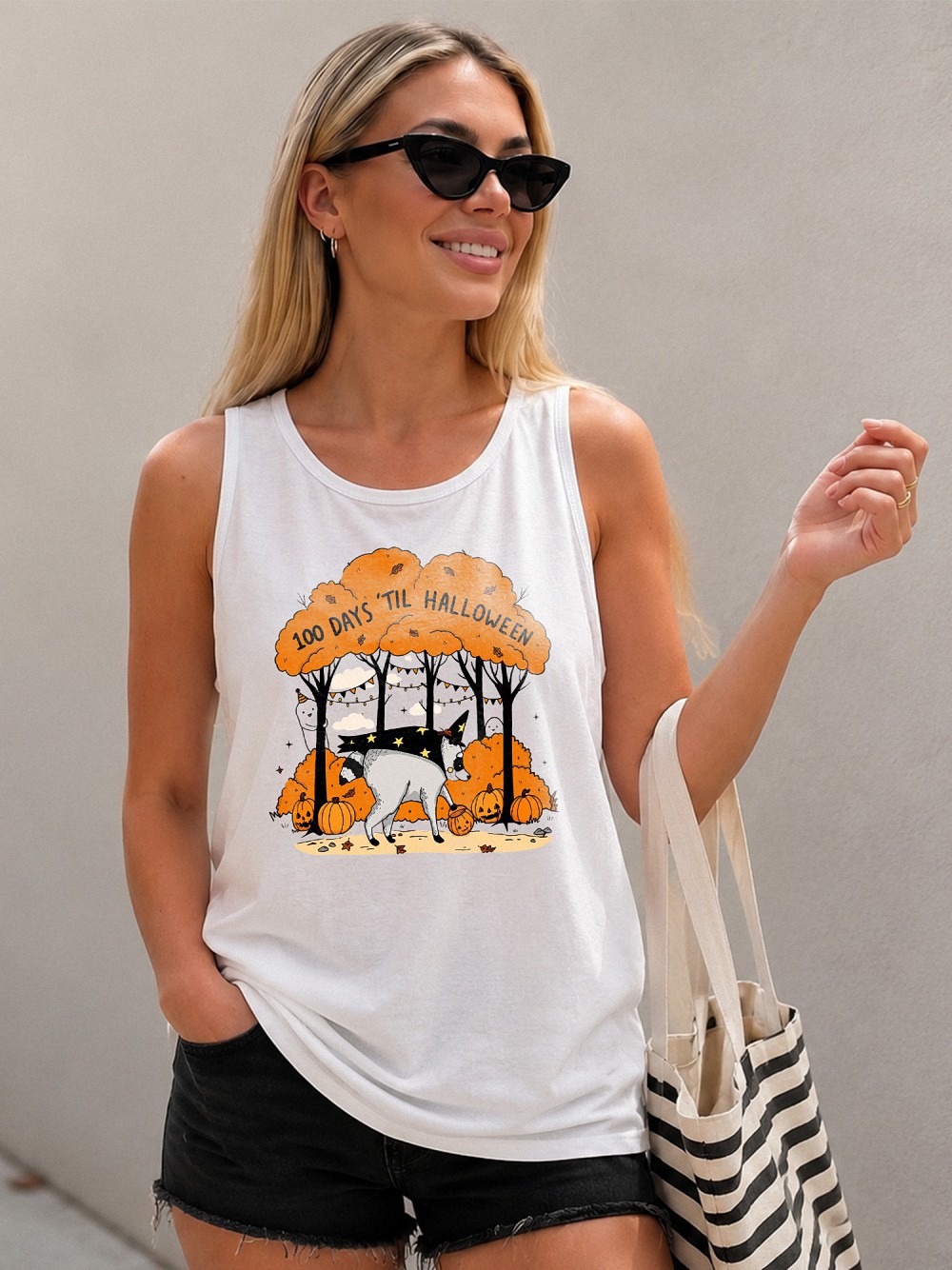 100 Days 'Til Halloween Tank Top | Cute Witch Dog Fall Graphic