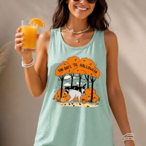 100 Days 'Til Halloween Tank Top | Cute Witch Dog Fall Graphic