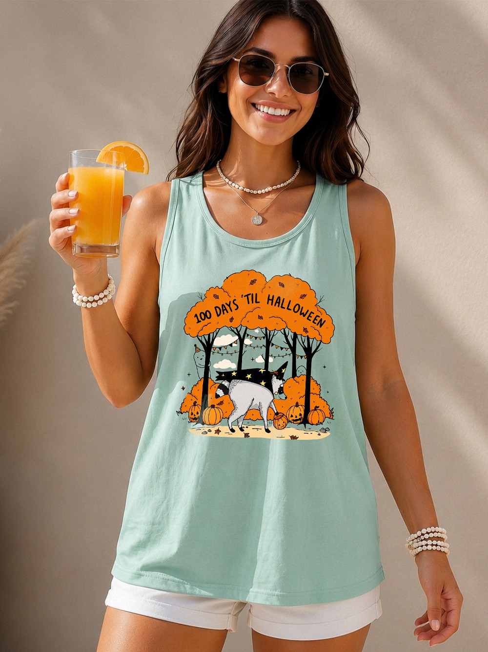 100 Days 'Til Halloween Tank Top | Cute Witch Dog Fall Graphic