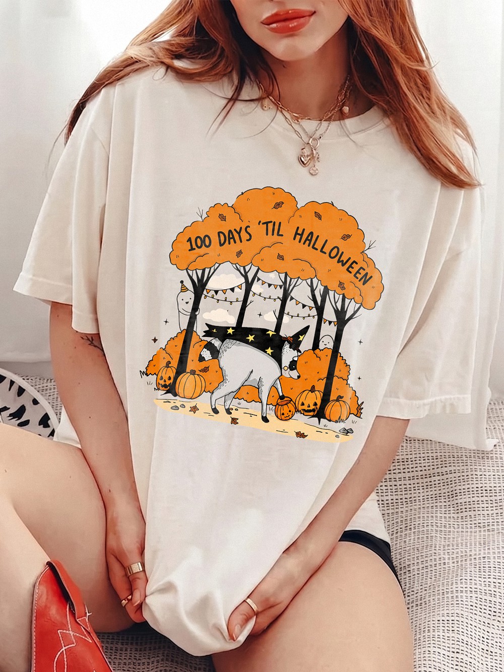 100 Days 'Til Halloween Tank Top | Cute Witch Dog Fall Graphic