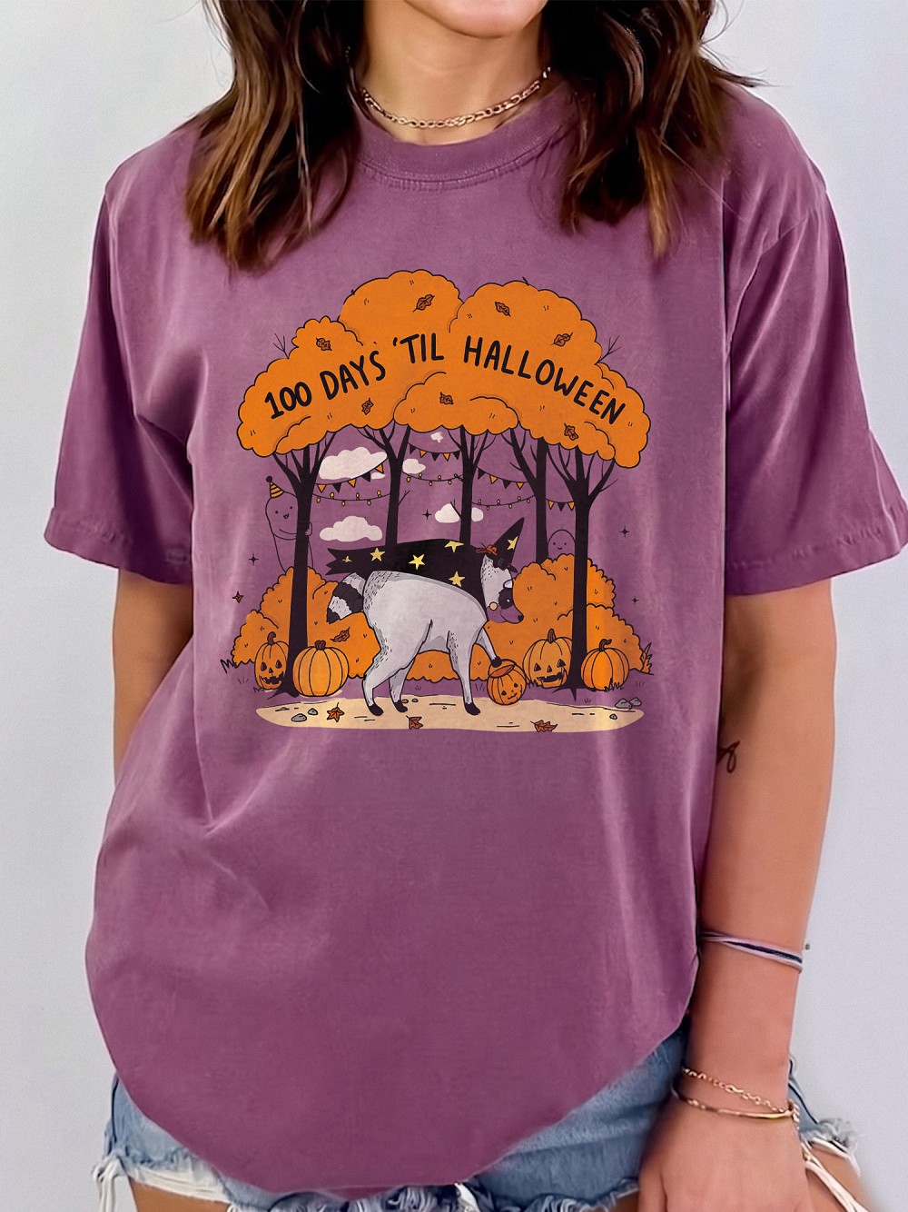 100 Days 'Til Halloween Tank Top | Cute Witch Dog Fall Graphic