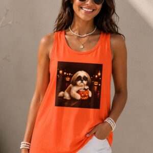 Cute Shih Tzu Halloween Pumpkin Women's Tank Top - Spooky Dog Top
