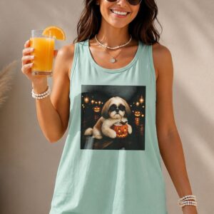 Cute Shih Tzu Halloween Pumpkin Women's Tank Top - Spooky Dog Top