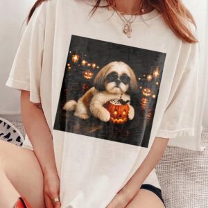 Cute Shih Tzu Halloween Pumpkin Women's Tank Top - Spooky Dog Top