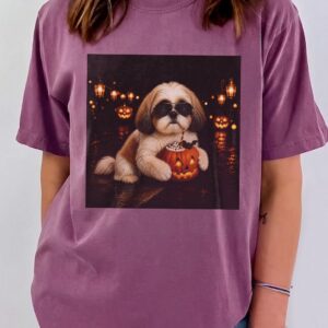 Cute Shih Tzu Halloween Pumpkin Women's Tank Top - Spooky Dog Top
