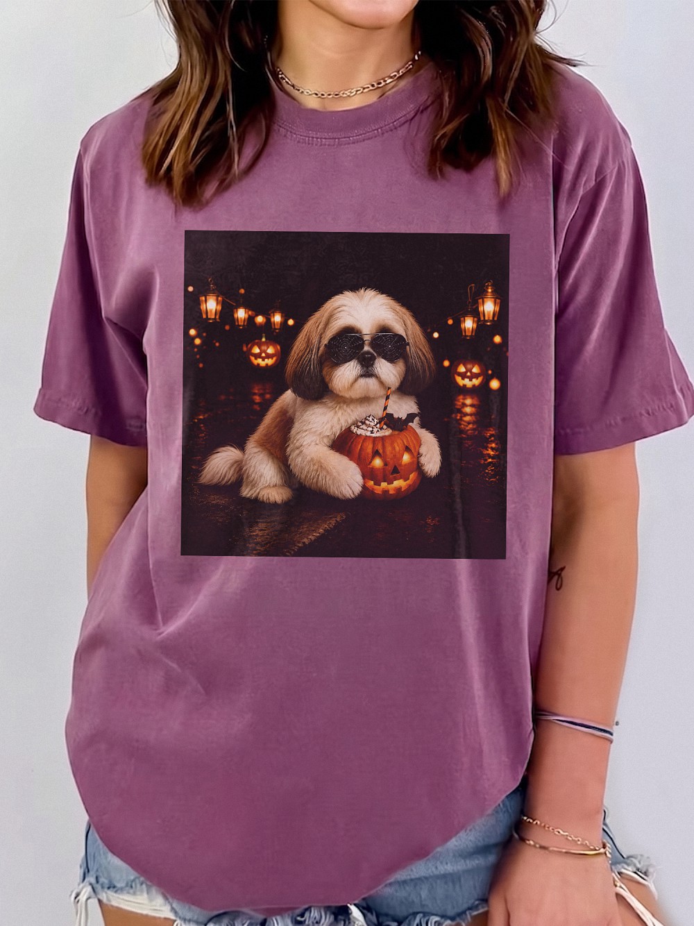 Cute Shih Tzu Halloween Pumpkin Women's Tank Top - Spooky Dog Top