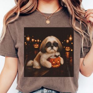 Cute Shih Tzu Halloween Pumpkin Women's Tank Top - Spooky Dog Top