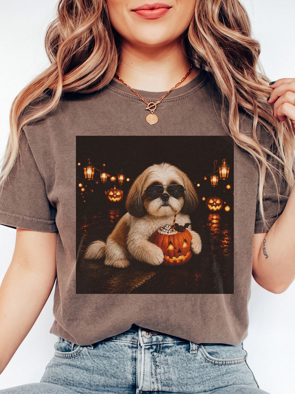 Cute Shih Tzu Halloween Pumpkin Women's Tank Top - Spooky Dog Top