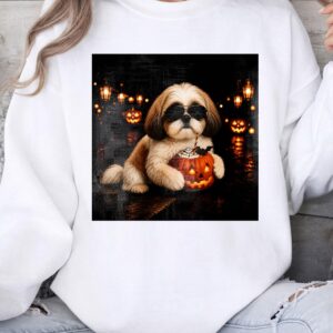 Cute Shih Tzu Halloween Pumpkin Women's Tank Top - Spooky Dog Top