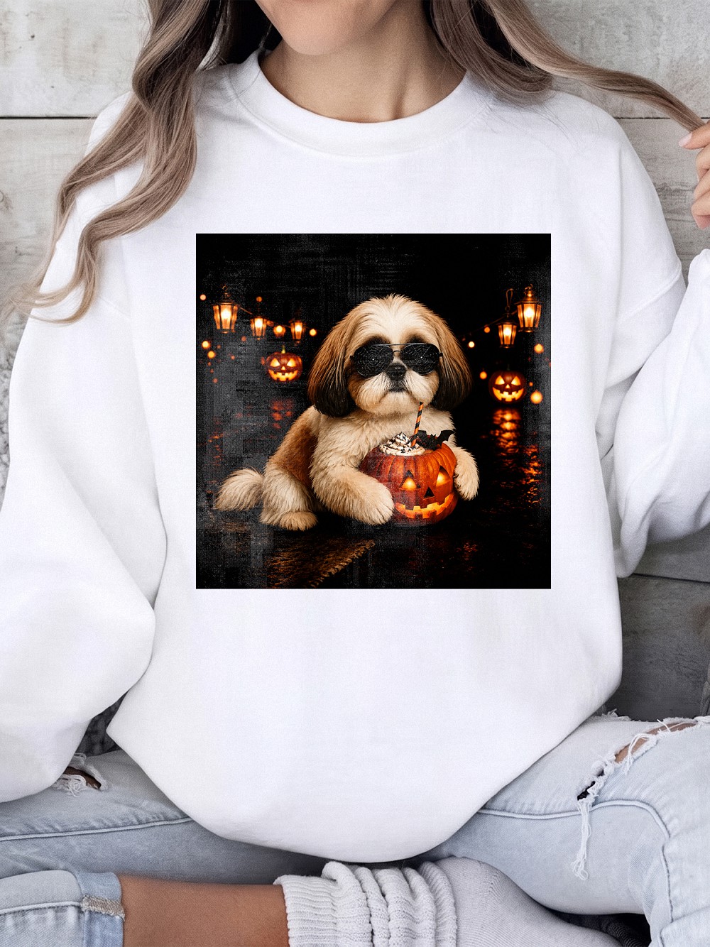 Cute Shih Tzu Halloween Pumpkin Women's Tank Top - Spooky Dog Top