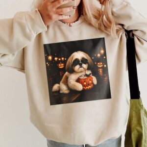 Cute Shih Tzu Halloween Pumpkin Women's Tank Top - Spooky Dog Top