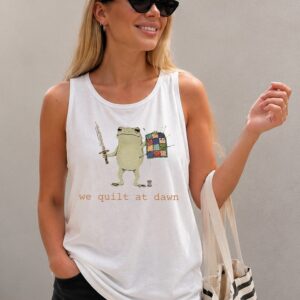 We Quilt at Dawn Tank Top - Funny Frog Warrior Quilting Shirt