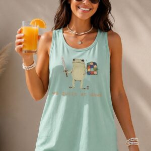 We Quilt at Dawn Tank Top - Funny Frog Warrior Quilting Shirt