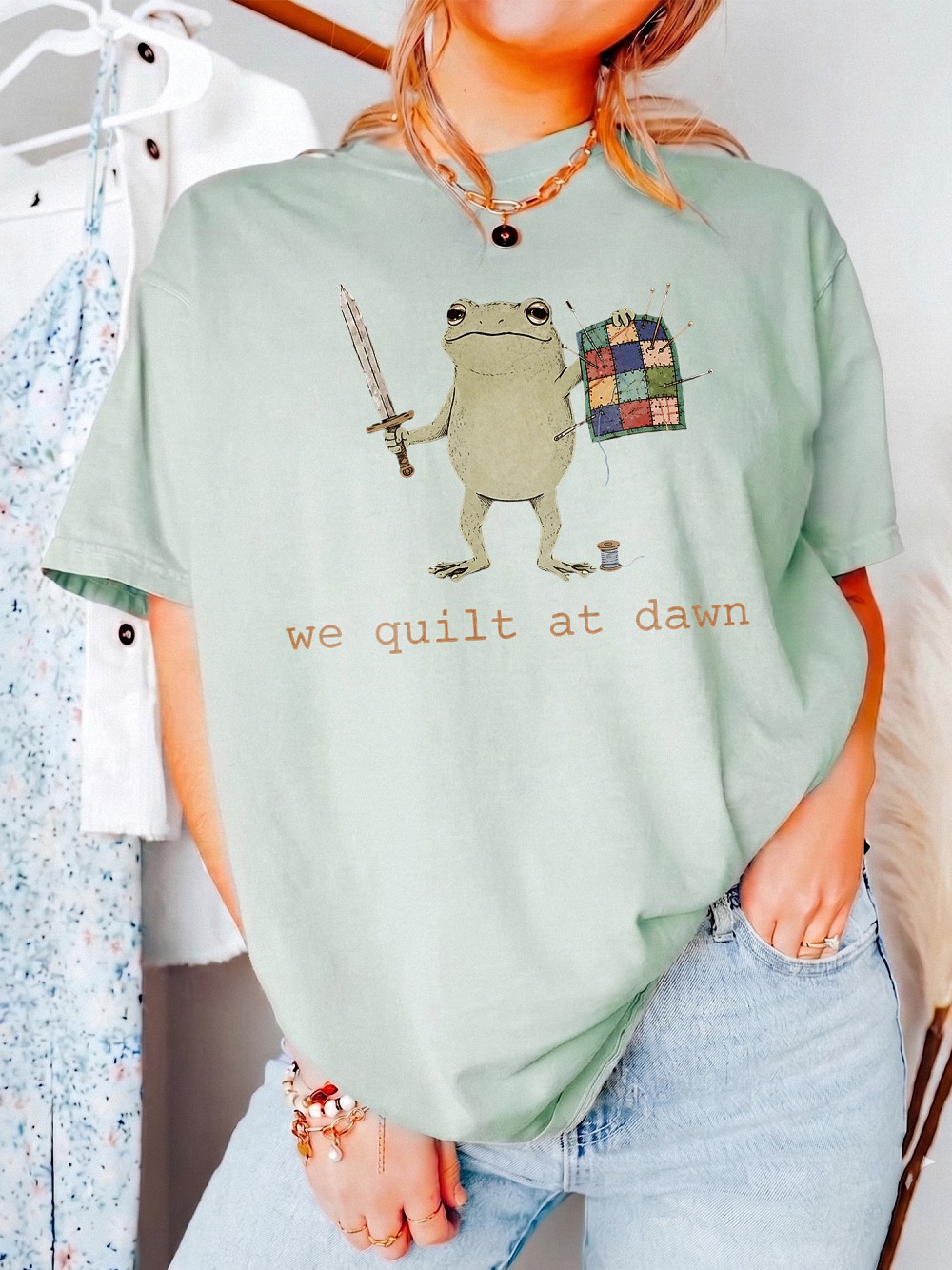 We Quilt at Dawn Tank Top - Funny Frog Warrior Quilting Shirt
