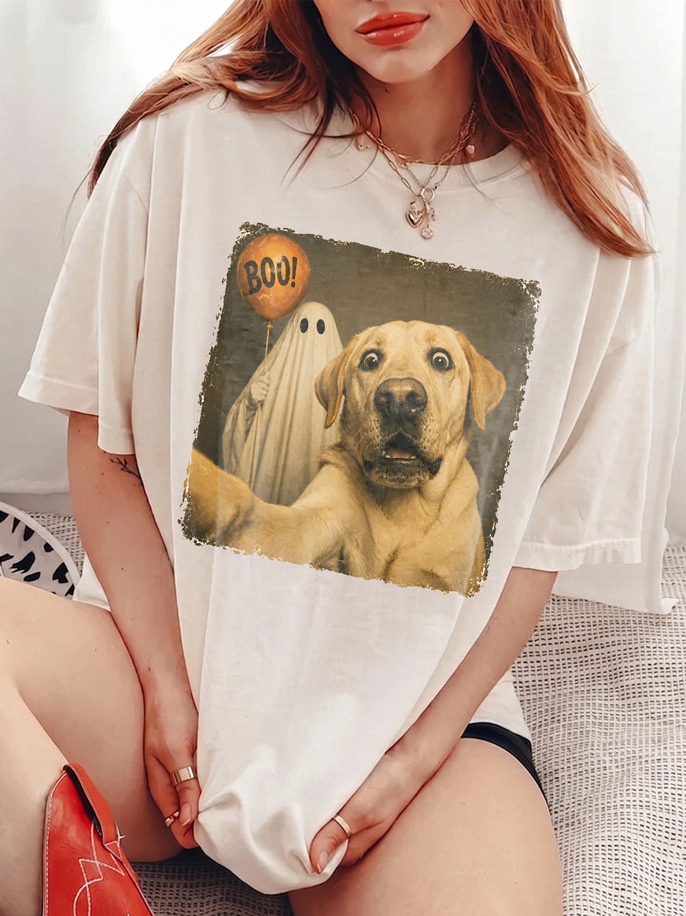 Funny Golden Retriever Boo Ghost Selfie Halloween Tank Top