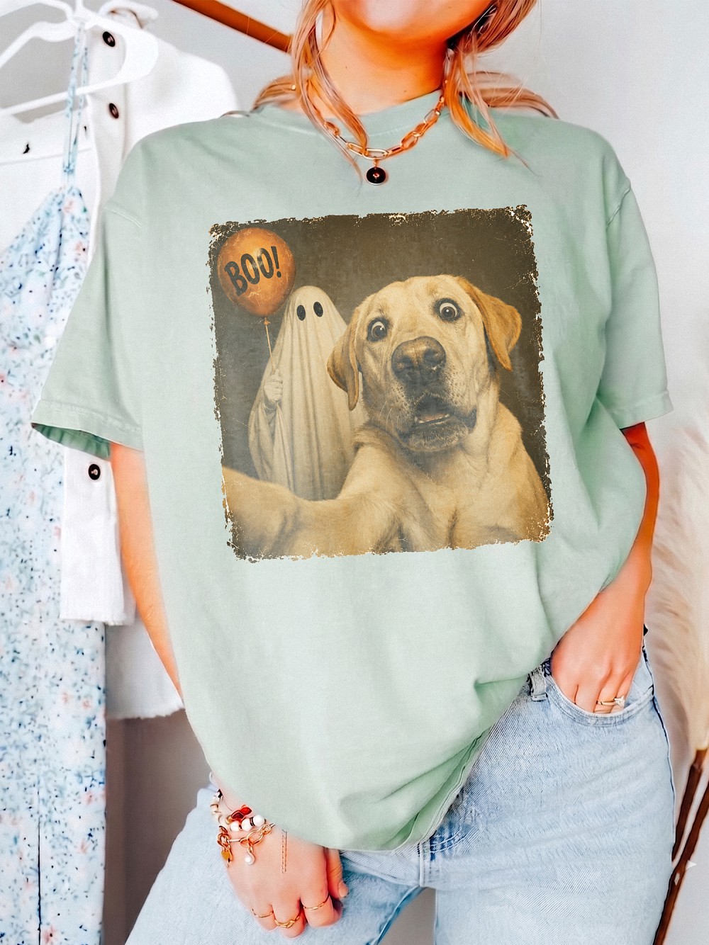 Funny Golden Retriever Boo Ghost Selfie Halloween Tank Top