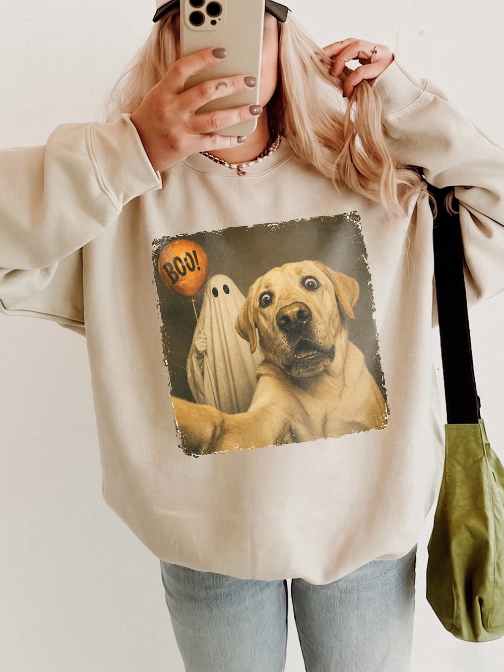 Funny Golden Retriever Boo Ghost Selfie Halloween Tank Top