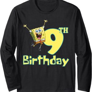 SpongeBob SquarePants 9th Birthday Long Sleeve T-Shirt For Kids Cartoon Birthday Party Outfit