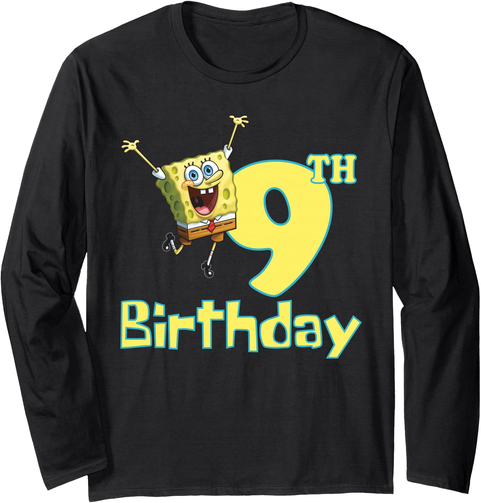 SpongeBob SquarePants 9th Birthday Long Sleeve T-Shirt For Kids Cartoon Birthday Party Outfit
