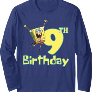 SpongeBob SquarePants 9th Birthday Long Sleeve T-Shirt For Kids Cartoon Birthday Party Outfit