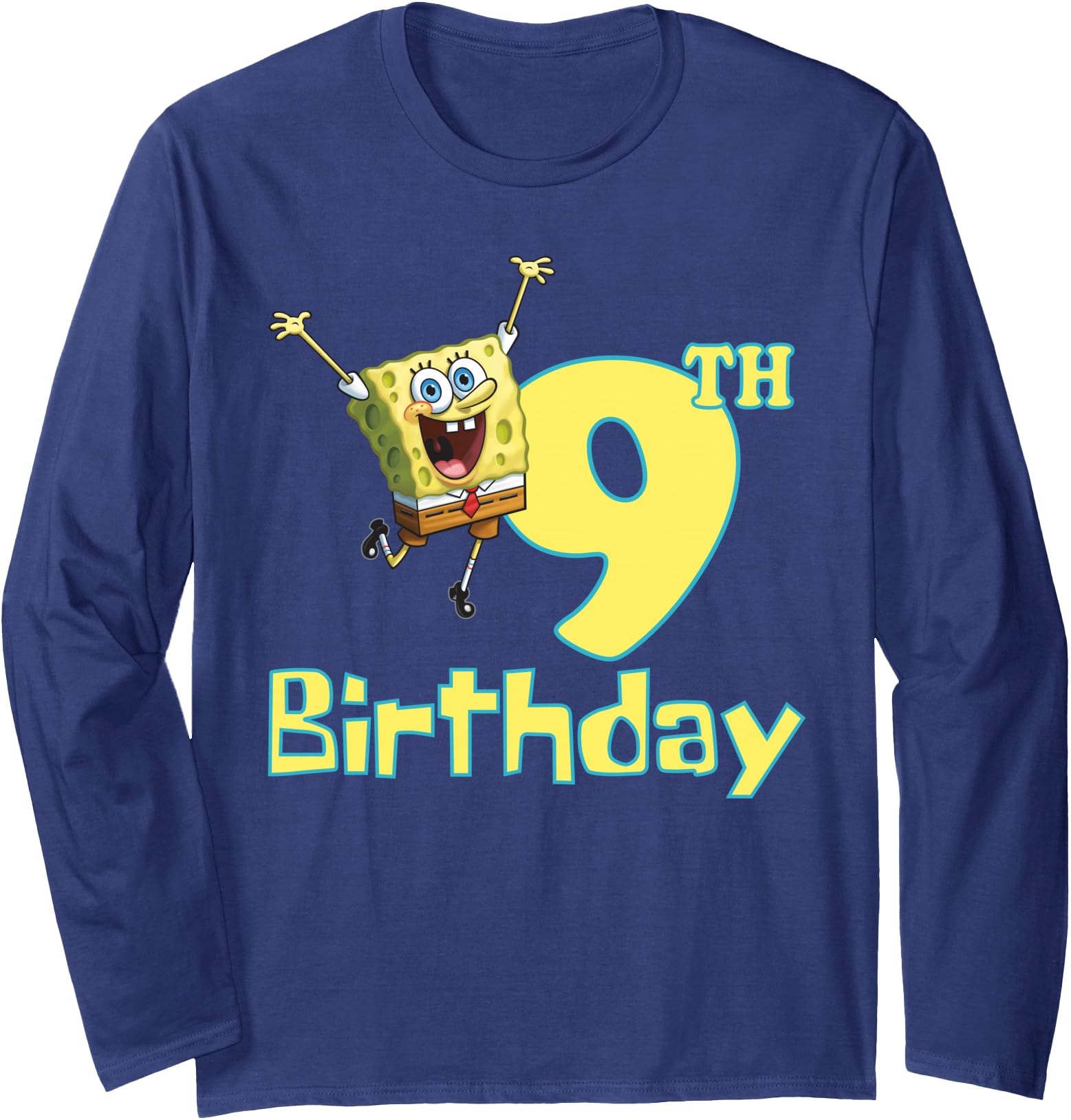 SpongeBob SquarePants 9th Birthday Long Sleeve T-Shirt For Kids Cartoon Birthday Party Outfit