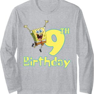SpongeBob SquarePants 9th Birthday Long Sleeve T-Shirt For Kids Cartoon Birthday Party Outfit