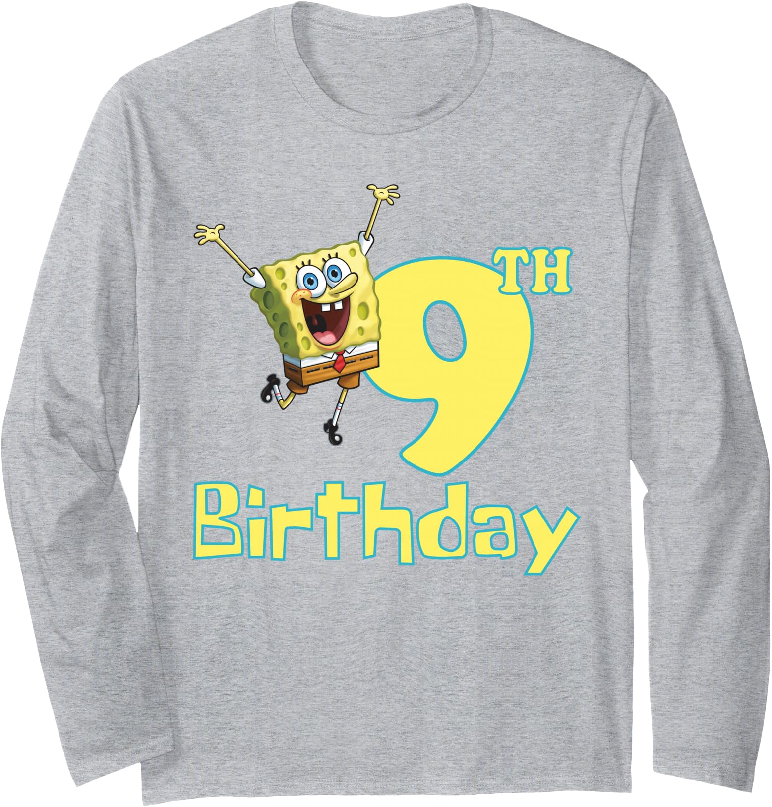 SpongeBob SquarePants 9th Birthday Long Sleeve T-Shirt For Kids Cartoon Birthday Party Outfit