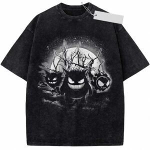 Gastly Haunter Gengar T-Shirt Vintage Wash Spooky Ghost Evolution Graphic Tee Halloween Gamer Gift
