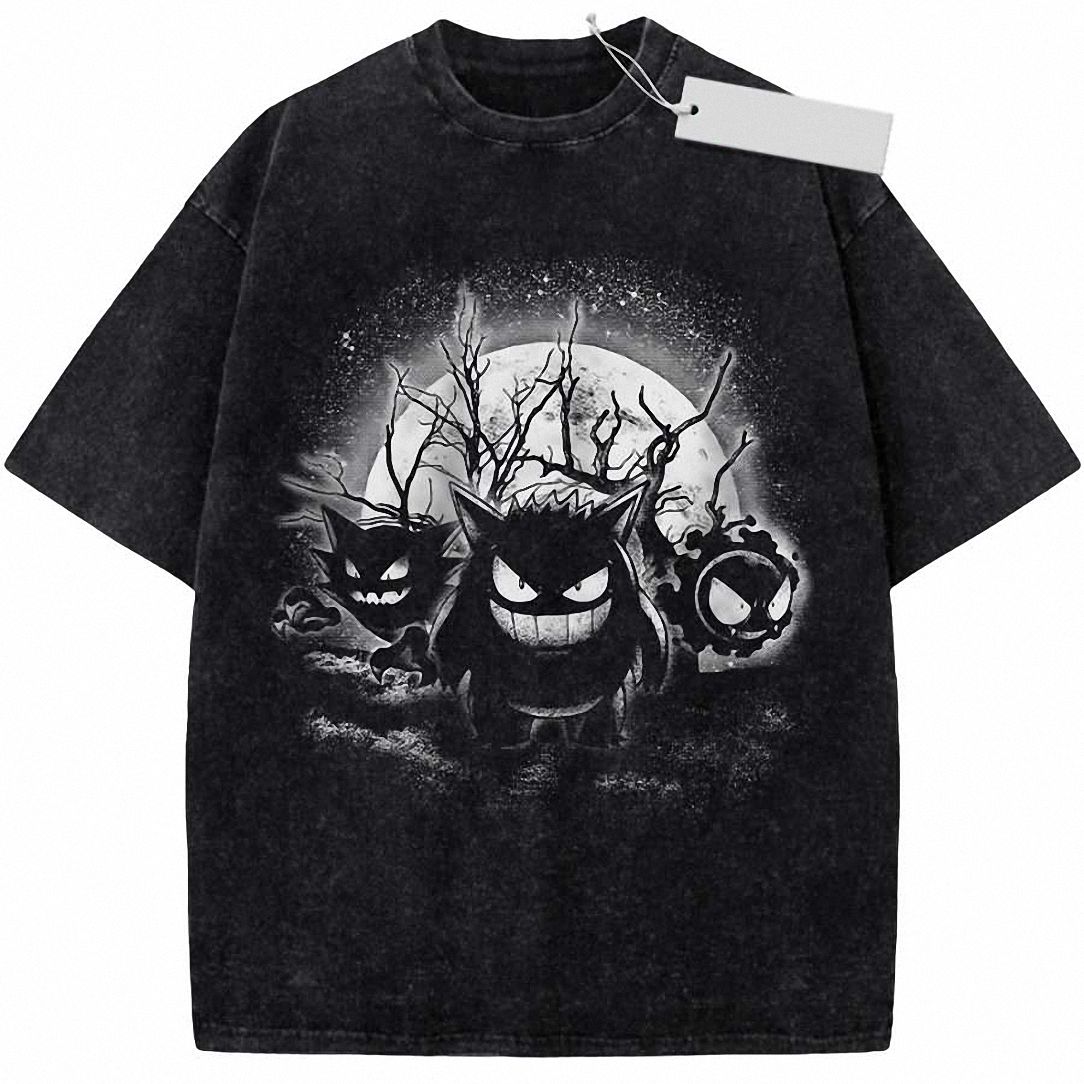 woobulk_1785123397282_0_154f5474.jpg Gastly Haunter Gengar T-Shirt Vintage Wash Spooky Ghost Evolution Graphic Tee Halloween Gamer Gift