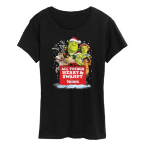 Funny Shrek All Things Merry And Swampy Christmas Graphic T-Shirt Holiday Movie Merch Tee