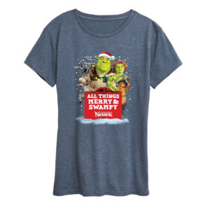 Funny Shrek All Things Merry And Swampy Christmas Graphic T-Shirt Holiday Movie Merch Tee