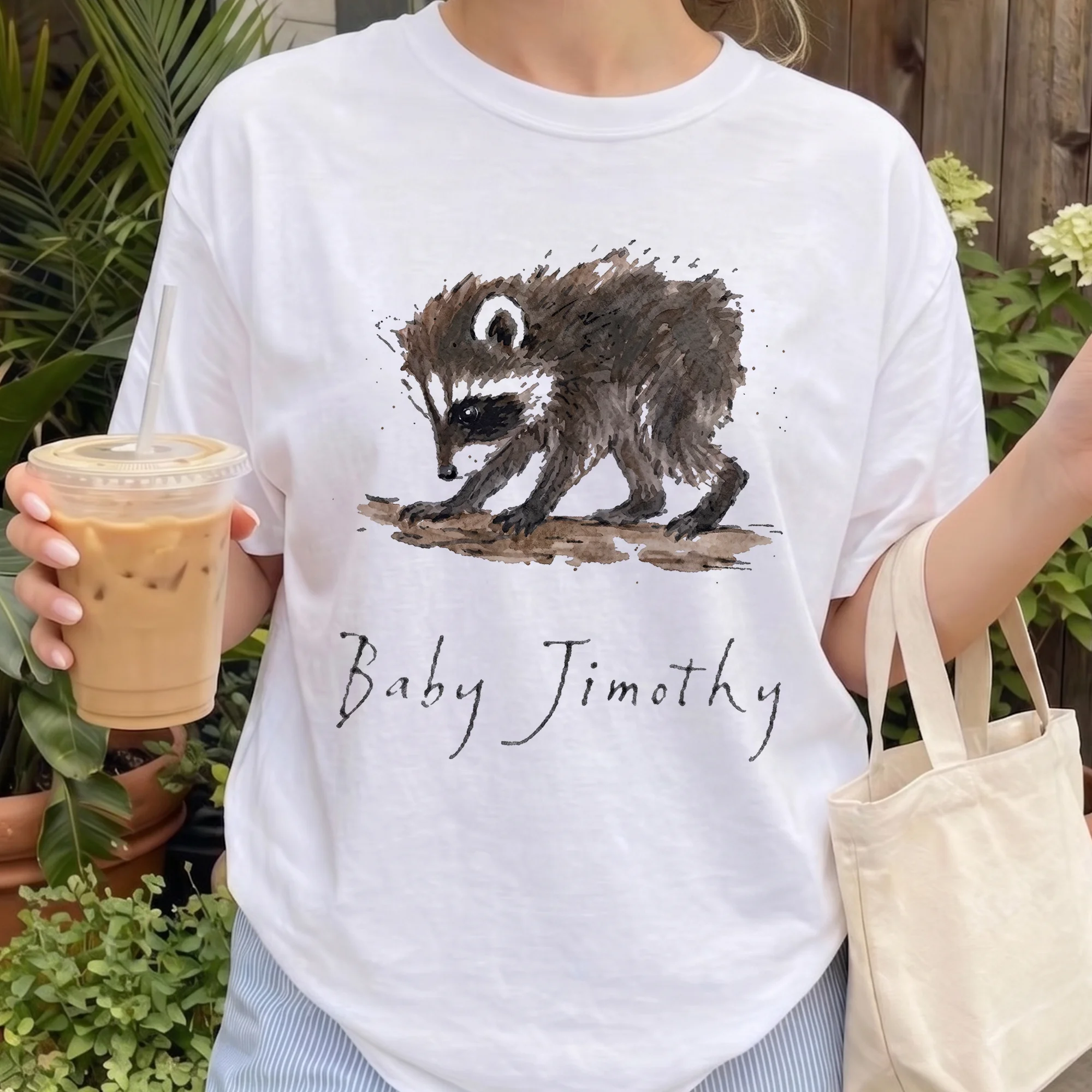 Personalized Watercolor Raccoon Graphic Tee Custom Cute Animal Shirt Idea for Raccoon Lovers
