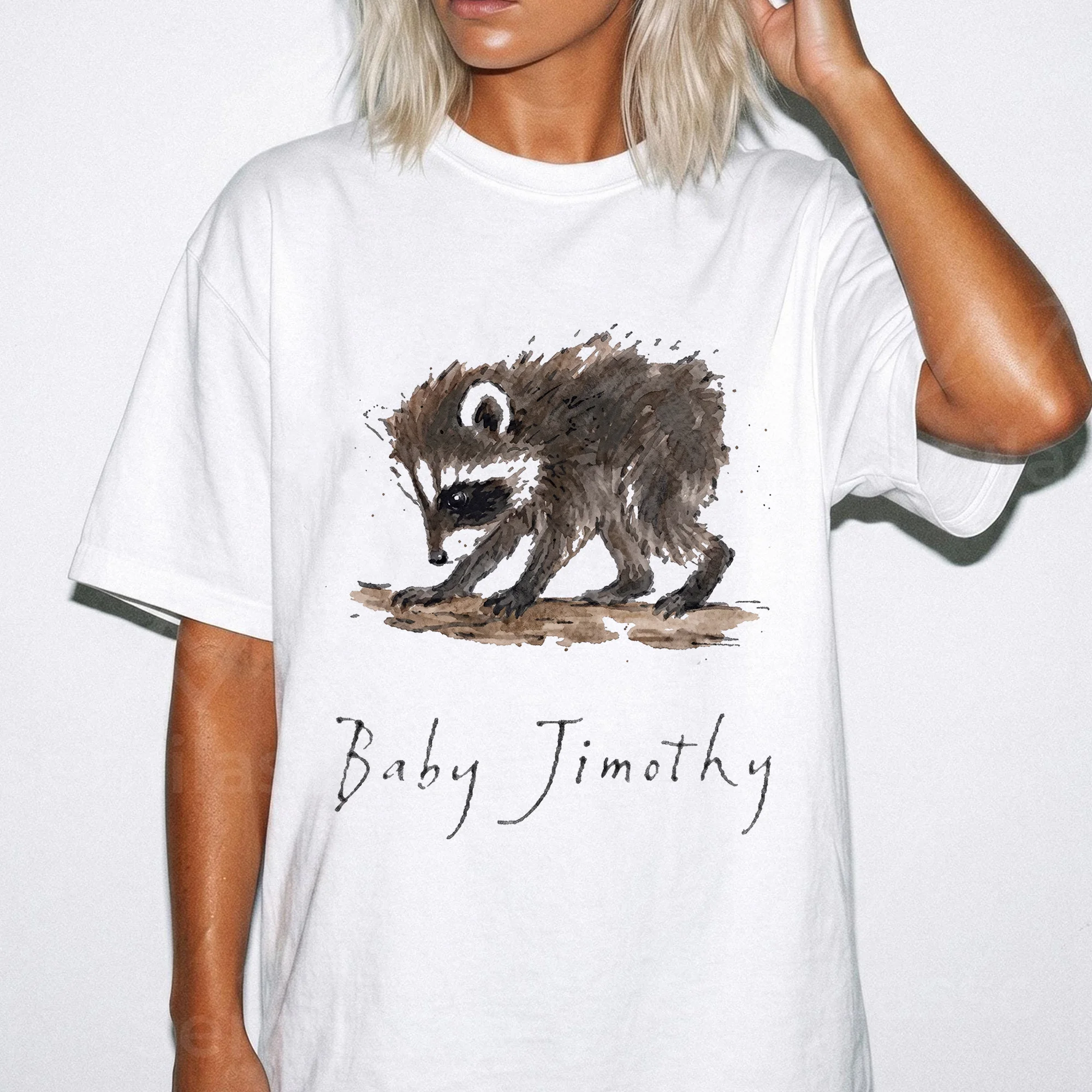 Personalized Watercolor Raccoon Graphic Tee Custom Cute Animal Shirt Idea for Raccoon Lovers