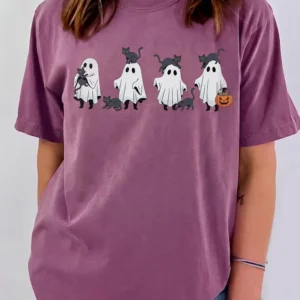 Cute Ghost And Black Cat Halloween Sweatshirt Cozy Spooky Season Fall Pullover