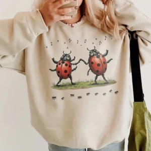 Dancing Ladybug Graphic Sweatshirt Cute Cottagecore Music Lover Gift Comfy Bug Crewneck