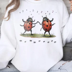 Dancing Ladybug Graphic Sweatshirt Cute Cottagecore Music Lover Gift Comfy Bug Crewneck