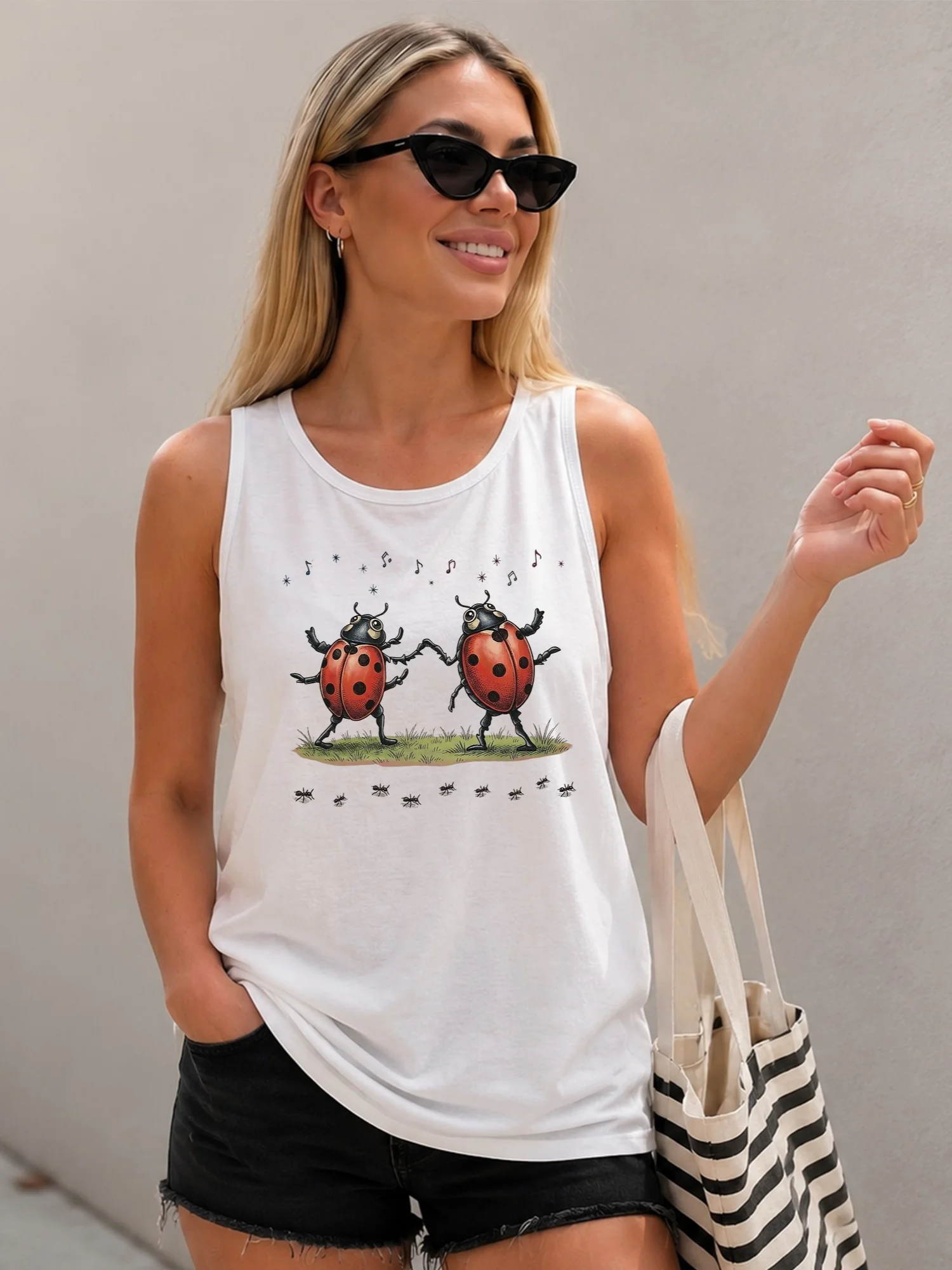 Dancing Ladybug Graphic Sweatshirt Cute Cottagecore Music Lover Gift Comfy Bug Crewneck